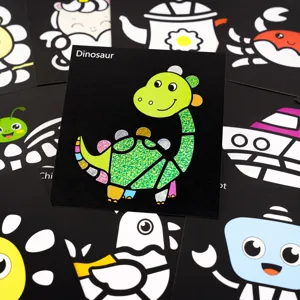 Kids DIY colorful magic art painting sticker set cute cartoon animal craft cards for children