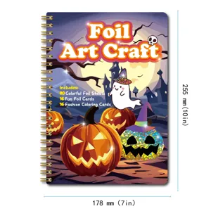 Halloween foil art craft notebook detail showing colorful sheets cards and spooky cover design.