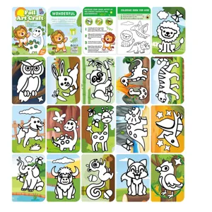 Kids foil art craft kit with colorful sheets and cute animal coloring cards for DIY fun.