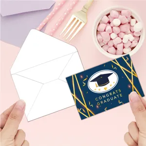 Graduation greeting card set with envelope, elegant blue design for student celebration.