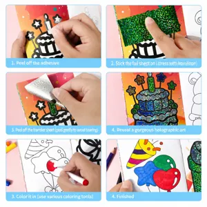 Foil art craft kit detail showing step-by-step instructions for kids DIY art and coloring fun.