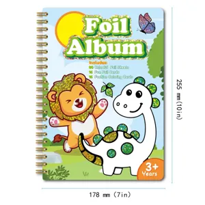 Children foil art spiral notebook DIY coloring craft set with cute cartoon animals 255x178mm