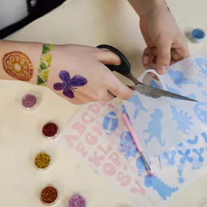Kids glitter tattoo kit DIY body art sparkling temporary tattoos set with stencils