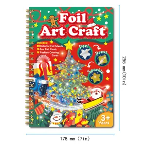 Kids Christmas foil art craft kit, DIY sparkly sticker painting notebook with 112 sheets cards.