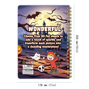 Halloween foil art craft kit notebook for kids, DIY sparkle painting activity set with 80 sheets.