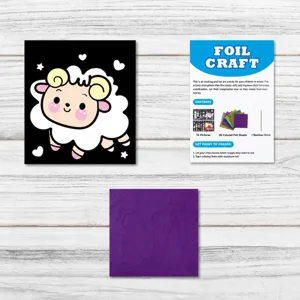Kids foil craft art sticker set size chart showing detailed dimensions of components.