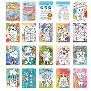 Kids foil art craft kit diy coloring book set with colorful foil sheets and cards for fun.