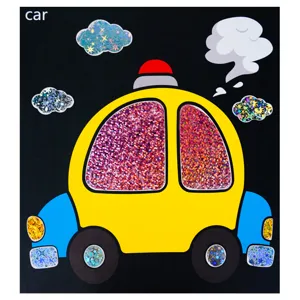 Kids DIY foil art sticker set creative sparkly craft car picture main view display
