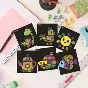 Kids glitter mosaic sticker art DIY craft set colorful cartoon animal puzzle cards for children