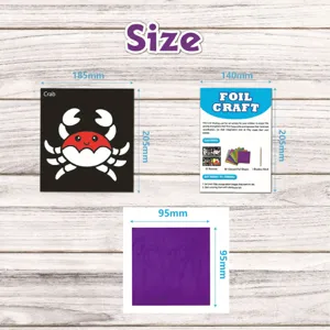 Kids foil craft art kit DIY creative sticker set with cards and colorful sheets size guide