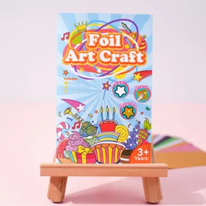 Children birthday foil art craft kit with colorful foil sheets and cards for DIY fun activity.