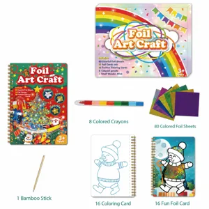 Kids Foil Art Craft Kit DIY Scratch Painting Set with Foil Sheets Coloring Cards and Crayons