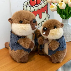 Cute marmot plush toy with vest, soft stuffed animal doll, perfect birthday gift for kids.