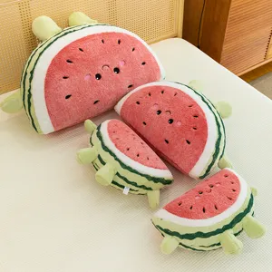 Watermelon plush pillow detail showcasing the cute cartoon facial expressions and soft fabric.