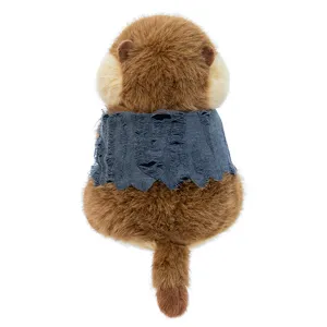 Cute brown marmot plush toy with tattered vest soft doll birthday gift for kids and collectors