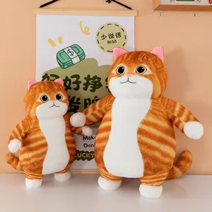 Cute fat orange cat plush toy doll, soft stuffed tabby cat figure, funny desktop decor and gift.