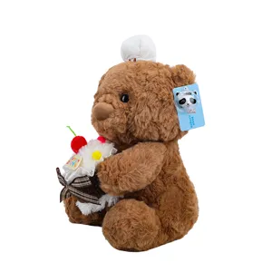 Cute chef bear plush toy holding cake stuffed doll birthday gift for kids and girls
