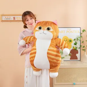 Cute fat orange cat plush toy pillow, soft stuffed cartoon kitty doll for kids gift home decor.
