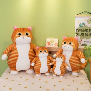 Cute fat orange cat plush toy set, soft stuffed kitten doll pillow for kids and home decor.