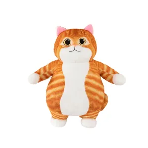 Cute chubby orange cat plush toy doll, soft stuffed animal pillow for kids and home decor.