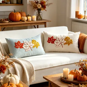 Fodera per cuscino con foglia d'acero ricamata ciniglia autunno Thanksgiving divano
