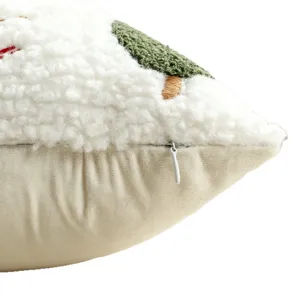 Christmas Tree Embroidered Pillow Cover Plush Sherpa Cushion Cover Holiday Home Decor