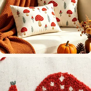 Herbst 3D Pilz Stickerei Baumwolle Leinen Kissenbezug Vintage Sofa Dekokissenbezug neu