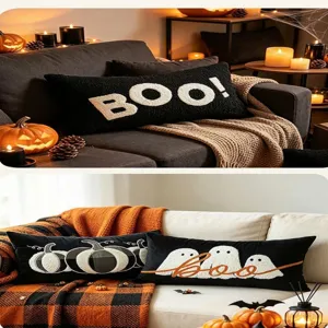 Halloween Kissenbezug schwarz Sherpa Geist Kürbis dekorative Kissenhülle für Sofa Deko