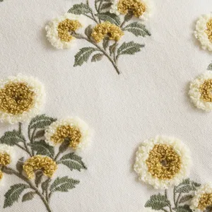 Canvas embroidered throw pillow cover with vintage floral tufted design for living room decor