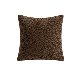 Funda de cojin marron texturizada de chenilla cuadrada para decoracion de sofa salon