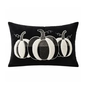 Halloween Kürbis Kissenbezug schwarz weiß Karo dekorative Kissenhülle für Sofa und Bett.