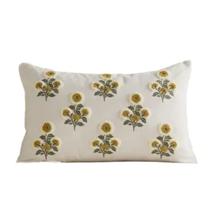 Canvas embroidered throw pillow featuring retro floral design for home sofa decor main view.