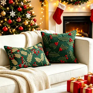Green Chenille Christmas Tree Embroidered Throw Pillow Cover Holiday Decorative Sofa Cushion Cover Living Room