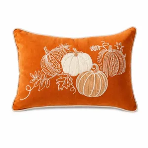 Autumn pumpkin embroidered throw pillow cover for thanksgiving Halloween home decor main view.