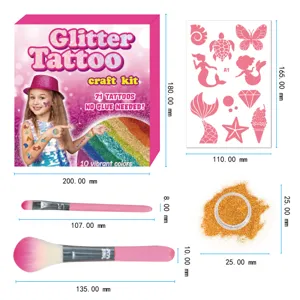 Children DIY Glitter Tattoo Kit with 71 tattoo patterns, brushes and sparkling glitter powder.