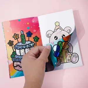 Kids DIY Foil Art Sticker Coloring Book Birthday Theme Magic Craft Creative Toy for Children