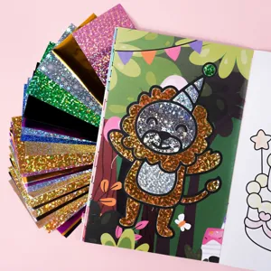 Children foil art craft kit with colorful holographic foil sheets and fun birthday party DIY set.