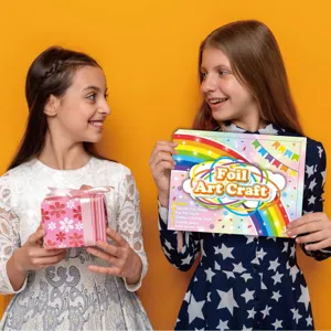 Children foil art craft DIY painting set with coloring cards and colored pencils for kids.