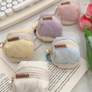 Étui de Protection Souple Matelassé pour Écouteurs Sac de Rangement Dessin Animé Mignon Avec Pendentif Perle Fermeture Éclair Pochette