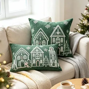 Christmas Chenille Throw Pillow Cover Decorative Snowflake House Pattern Pillowcase For Living Room Sofa Bedside Home Decor