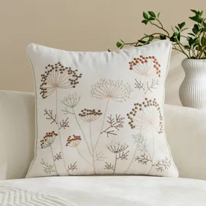 Luxury botanical embroidered chenille throw pillow cover for Nordic living room decor.