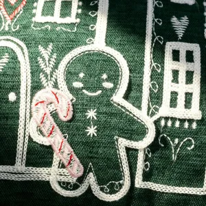 Christmas chenille embroidered pillow cover with gingerbread man and house pattern home decor
