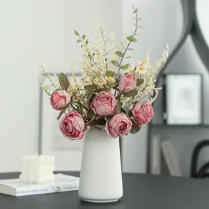 Retro Künstliche Rose Gänseblümchen Blumenstrauß Seide Fiktive Blume Für Heimtisch Outdoor Hochzeit Dekoration Party Zubehör
