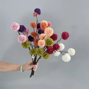 Artificial Ping Pong Chrysanthemum Single Branch Fake Flower Silk Floral For Wedding Home Party Decoration