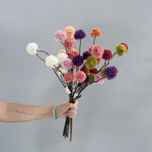 Artificial dandelion pompon chrysanthemum bouquet, colorful silk flowers for home decor.