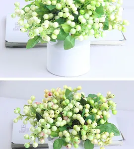 Artificial Australian berry flower set with white vase home decor fake plant arrangement.