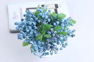 Artificial blue berry branch decoration fake plant home decor table centerpiece flower arrangement