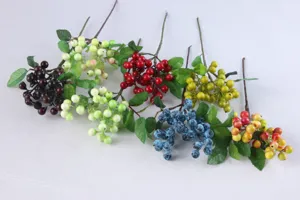 Artificial berry branches fake flowers home decor floral arrangement realistic plants stem