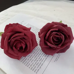 Artificial rose heads burgundy fake flowers for wedding party DIY home decor crafts supply