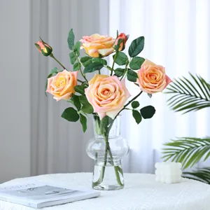 Artificial rose flowers bouquet in glass vase home decor realistic fake floral arrangement
